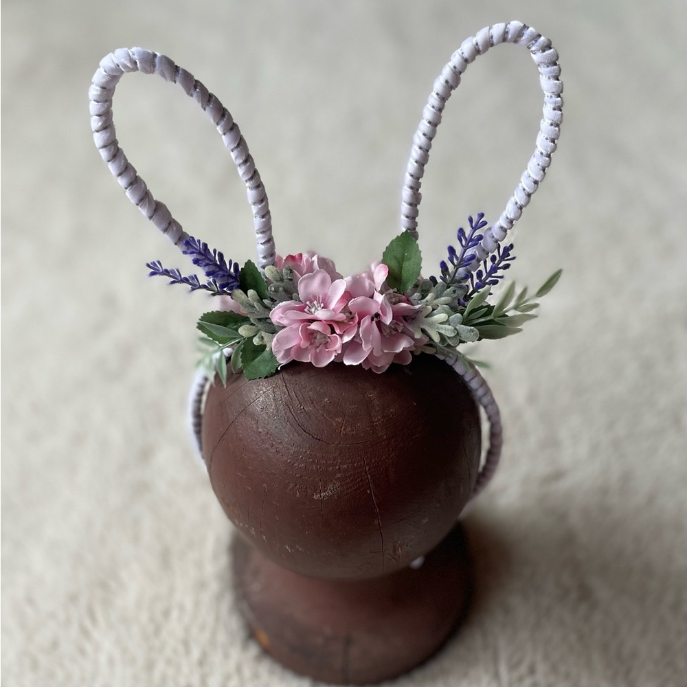 White Pink & Lavender Floral Bunny Ear Headband